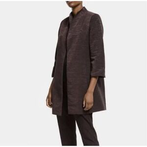 Eileen Fisher Sz S High Collar Bracelet Sleeve Coat Burgundy Red Blazer Jacket